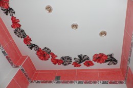 Натяжной потолок в ванной с фотопечатью